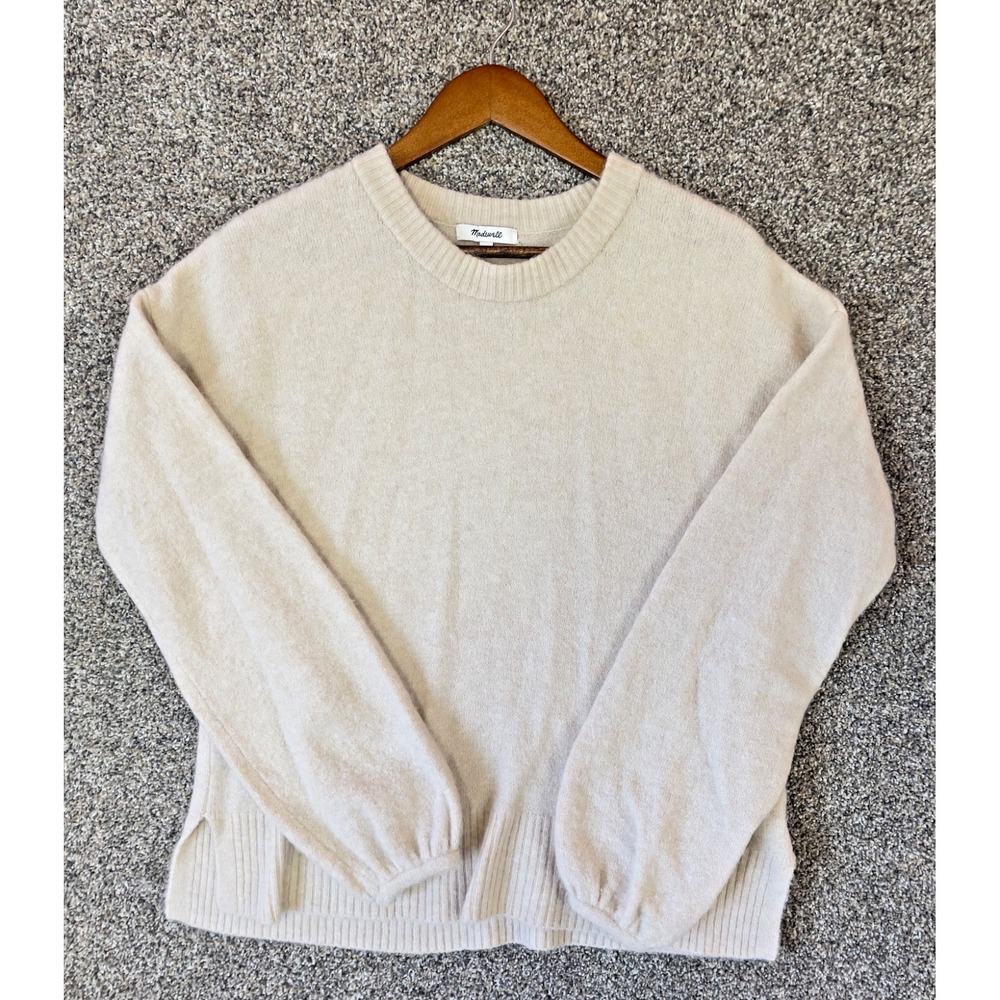 Madewell Sweater Womens Small Beige Alpaca Wool Blend Balloon Sleeve Crewneck